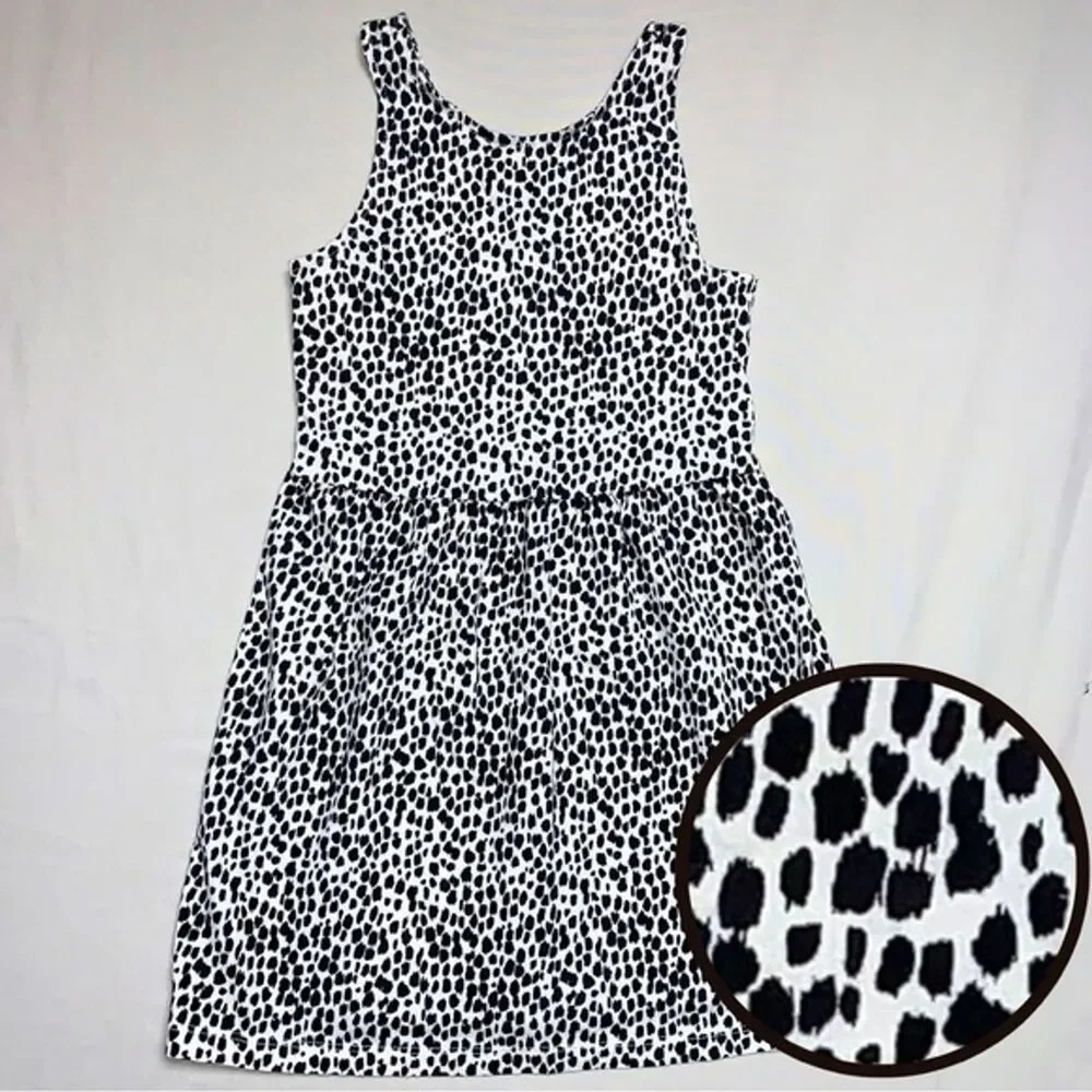 White Black Leopard Fit & Flare Dress Girl 6-7  Dress Old Navy Summer Pool